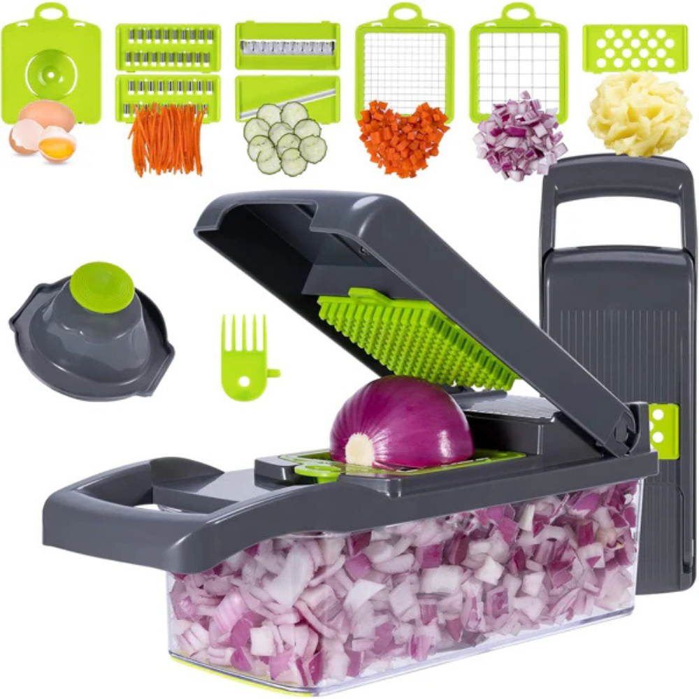 Mandoline Multifonction Enleber 22-en-1 – Tranche, Coupe En Dés, Râpe – Lames Inox, Protège-doigts Inclus