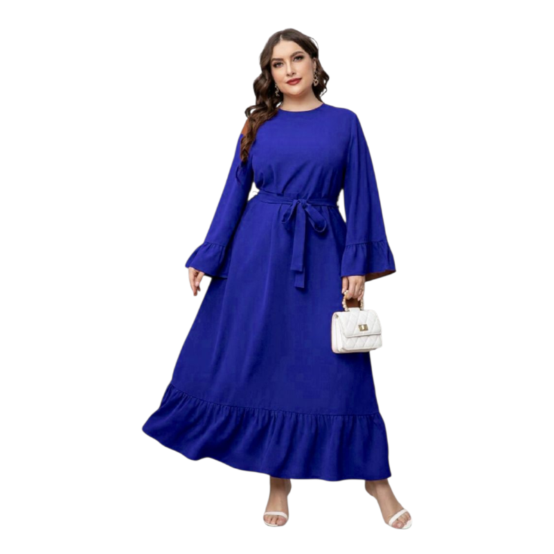 Robe Volant Grande Taille Bleu Pour Femme Voilée