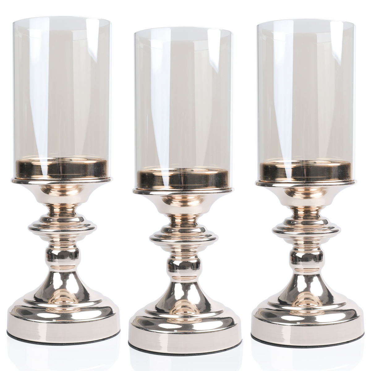 Lot de 2 Bougeoirs Doré avec Effet Iridescent Bleu en Verre Porte