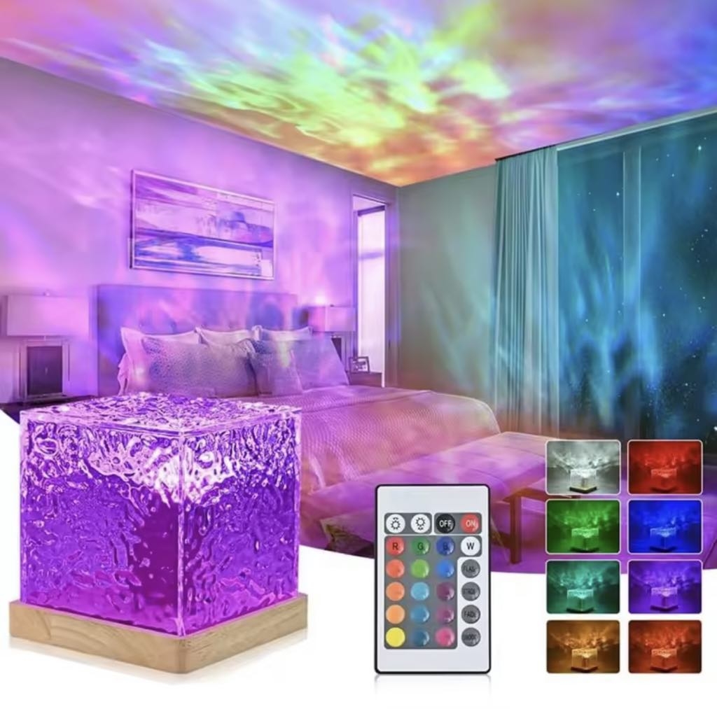Lampe Projecteur LED D'ambiance 16 Couleurs - Effet Flamme Et Ondulation D'eau - Télécommande USB