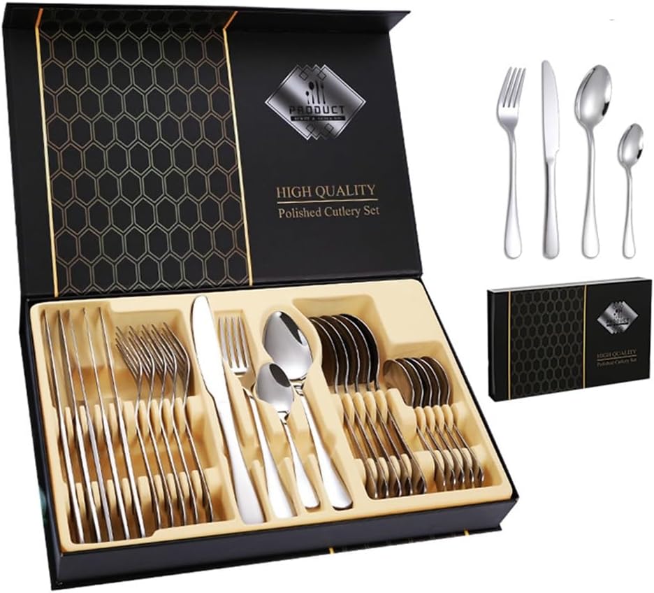 MENAGERE,Silver--Ensemble de couverts en acier inoxydable, 24 pièces