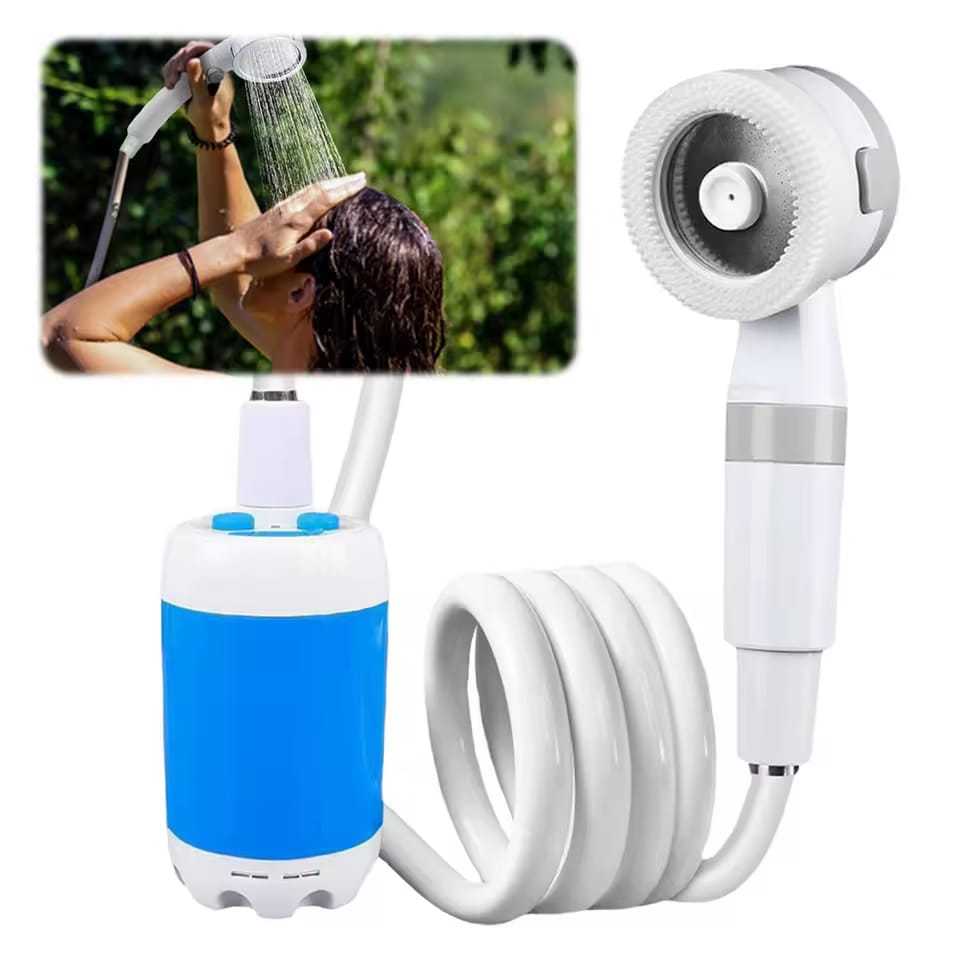 Pommeau De Douche Portable USB – Rechargeable, étanche IPX7, 2 Vitesses, Tuyau 2m – Camping, Rando, Lavage Auto