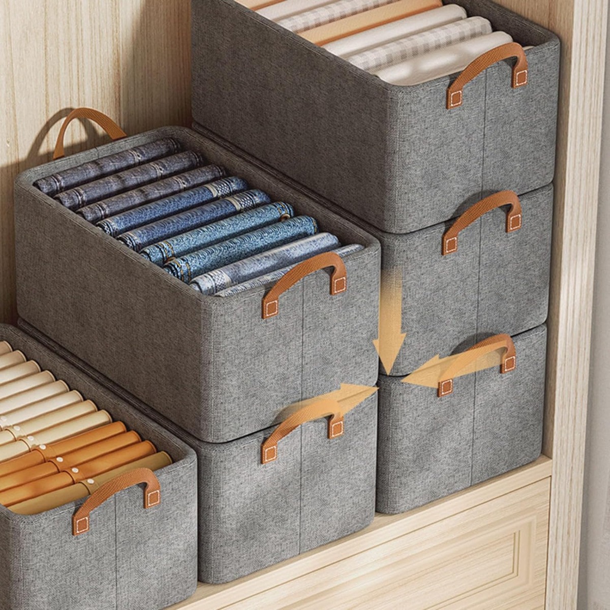 WOLTU Lot De 5 Boîte De Rangement 38x27x20cm En Tissu Non Tissé,Caisse Rangement Pliable,Coffre