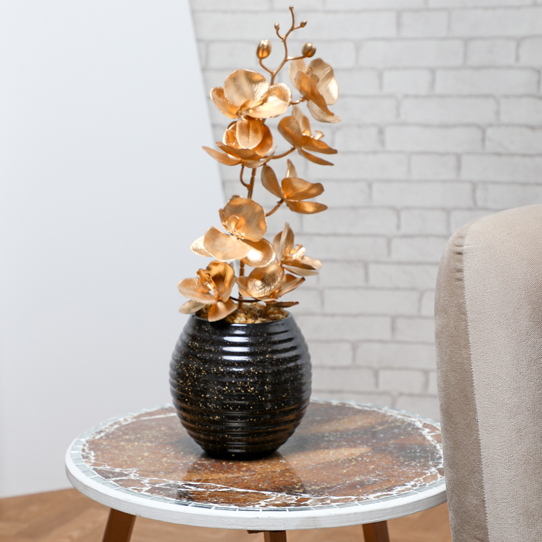 Achat Jardinière orchidée artificielle dorée 70 cm en gros