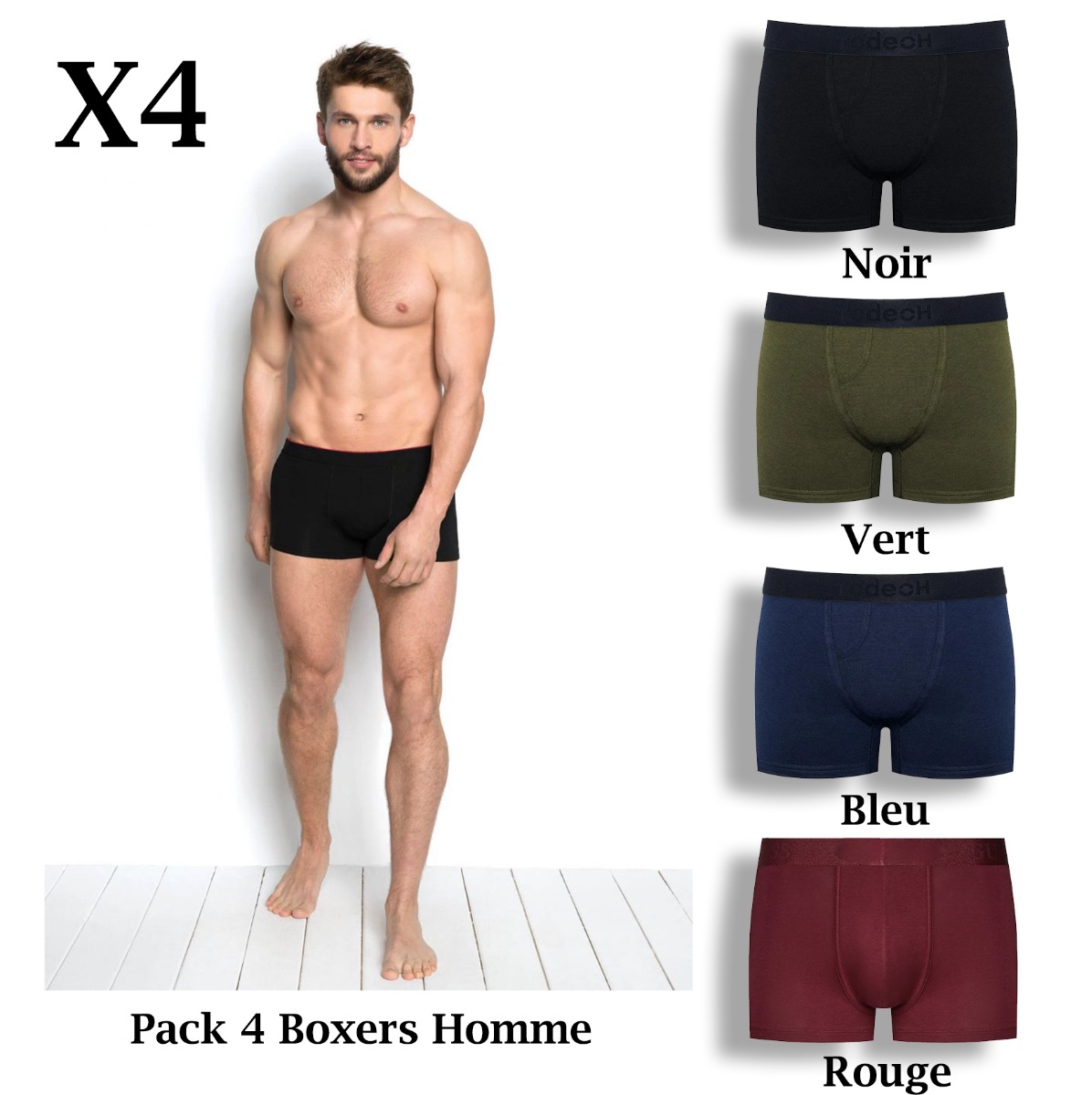 5 boxers Max+ 1X Noir, 2X Bleu marin, 1X Charcoal, 1X Vert atlantique