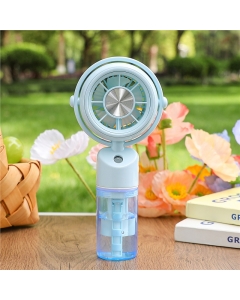 Mini ventilateur brumisateur rafraîchissant, 3 vitesses et rechargeable - Bleu