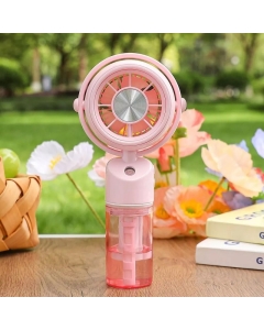 Mini ventilateur brumisateur rafraîchissant, 3 vitesses et rechargeable - Rose