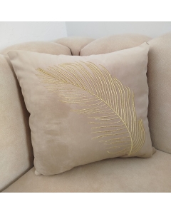 Coussin Velours Beige Avec Broderie Plume