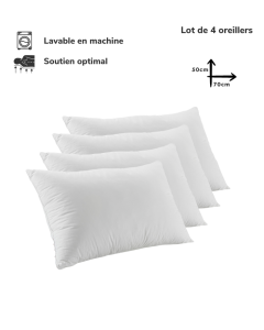 Lot de 4 Oreillers Orthopédiques Lavable 70x50cm