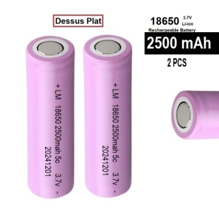 2 Piles Rechargeables 3.7V 18650 ICR 2500 mAh Dessus Plat