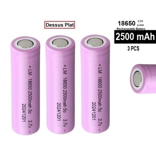 3 Piles Rechargeables 3.7V 18650 ICR 2500 mAh Dessus Plat