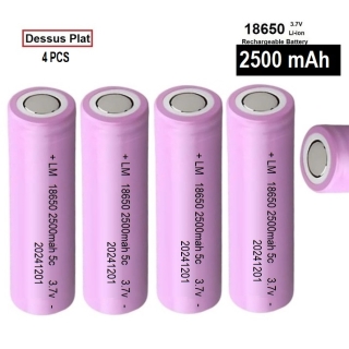 4 Piles Rechargeables 3.7V, 18650 ICR 2500 mAh Dessus Plat