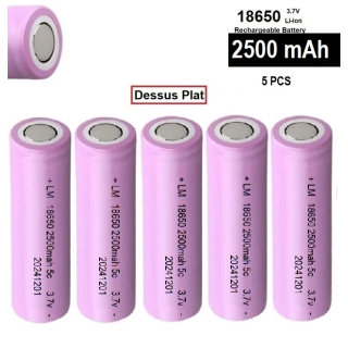 5 Piles Rechargeables 3.7V 18650 ICR 2500mAh Dessus Plat