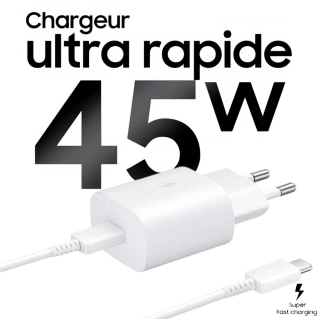 Chargeur 45W Super Fast Charging avec Câble USB-C vers USB-C 5A – Compatible Série Samsung
