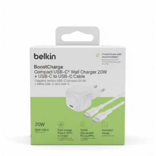 Belkin Chargeur Secteur BoostCharge 20W USB-C PD 3.1 Avec Cable Type C 1 Meter