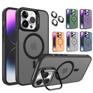 Coque Pour iPhone 13 PRO MagSafe Avec 3 Protections Camera & Support Métal Matte