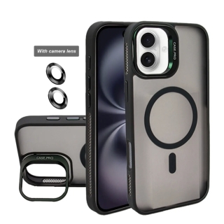 Coque Pour iPhone 16 MagSafe Avec 2 Protections Camera & Support Métal Matte