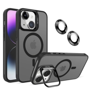 Coque Pour iPhone 14 MagSafe Avec 2 Protections Camera & Support Métal Matte