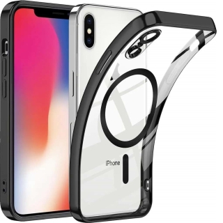 Coque pour iPhone XS Max Magnétique MagSafe Transparent Bord Noir