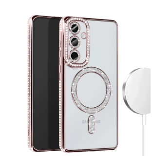 Coque pour Samsung Galaxy A55 Diamant Shiny MagSafe Rose
