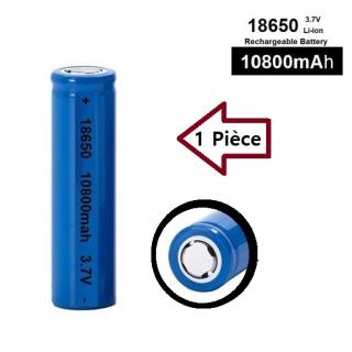 1 Pile Rechargeable 3.7V 18650 10800mAh Dessus Plat