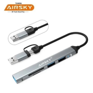 HUB Type-C 5en1 Vers USB 3.0 + 2 * USB 2.0 + SD & TF - Avec Adaptateur USB-C (F) à USB Mâle