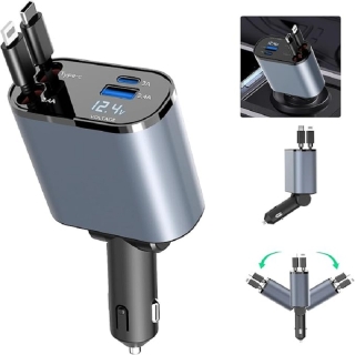 Chargeur Voiture Rétractable 4en1 120W USB C