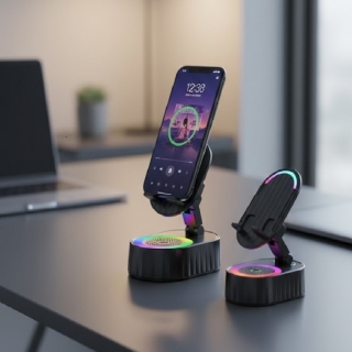 1 support de téléphone et tablette 4 en 1 avec base antidérapante, rotation à 300 °, support de charge pliable Haut-parleur Bluetooth sans fil à induction,