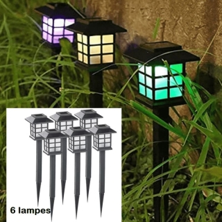 6 Lampes Solaires Extérieures Jardin, multicolore