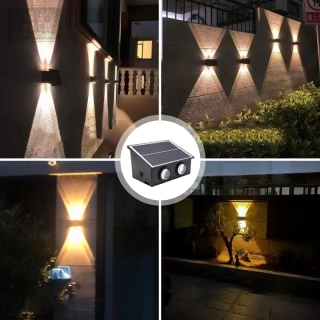Lampes Solaire Applique Murale Extérieur 4 LED avec 2 Modes Éclairage