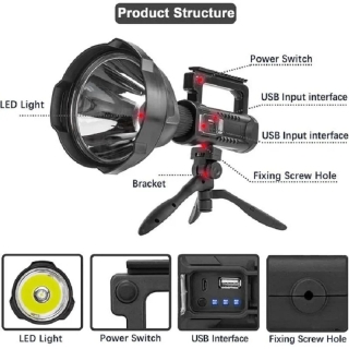 Lampe torche LED rechargeable avec trépied multifonction - W5120