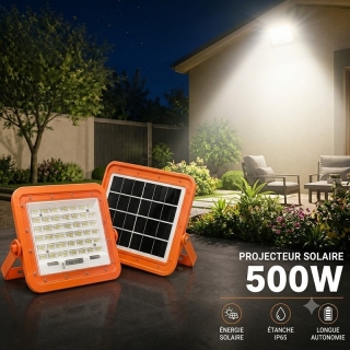 Projecteur Solaire LED 500W Rechargeable 5 Modes D'éclairage