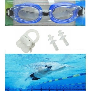 Lunettes De Natation Avec Pince Nez & Bouchon D'oreille Bleu