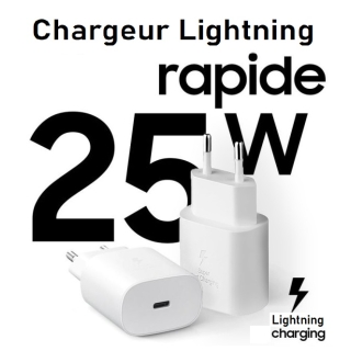 Tête Chargeur Pour Lightning Type-C 25W Rapide - ( iPhone 14 / 13 / 12 ... )