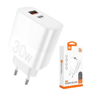 Tête Chargeur C208 Ultra Rapide Type-C 30W + USB QC3.0 18W