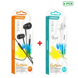 Pack 2 Pièces Ecouteurs Filaire KAKU 1303 3.5mm avec Micro intégré - Noir + Blanc