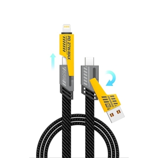Cable de Charge et Data 4 en 1 Super Rapide PD65W Anti Torsion 1.2 Mètre - Noir