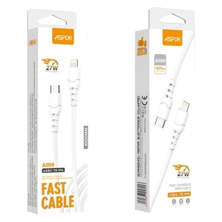 Cable de Recharge Rapide ASPOR A099 PD27W Type-C vers Lightning - Blanc