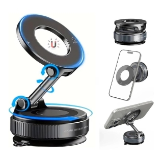 Support Magnétique Ultra Puissant avec Serrage et Desserrage Ventouse sous Vide Rotatif 360° & Pliable - Noir
