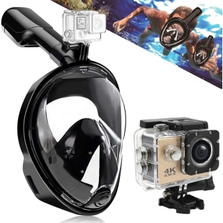 Masque de plongée intégral à 180° avec Camera d'action Etanche 4K Ultra HD GOLD