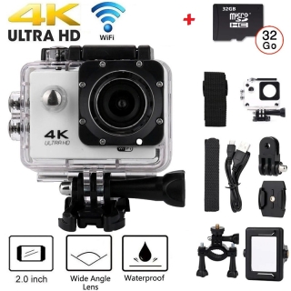 Camera d'action Etanche 4K Ultra HD Argent + Carte SD 32GB
