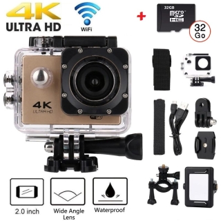 Camera d'action Etanche 4K Ultra HD (Gold) + Carte SD 32GB