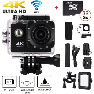 Camera d'action Etanche 4K Ultra HD (Noir) + Carte SD 32GB