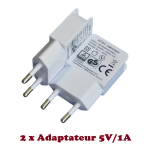 2 Chargeurs USB 5V/1A pour Smart Watch, Ecouteurs, Appareil Photo, Téléphoné portable etc...