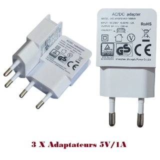 3 Chargeurs USB 5V/1A pour Smart Watch, Ecouteurs, Appareil Photo, Téléphoné portable etc...