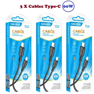 3 Câbles Type-C 60W KAKUSIGA - Charge Rapide & Transfert des Données - 1m