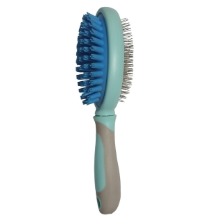 Brosse double face avec poils en caoutchouc d'un côté et en métal de l'autre pour animaux