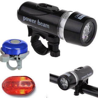 Kit d'éclairage LED pour vélo avec sonnette - phare avant et feu arrière de sécurité