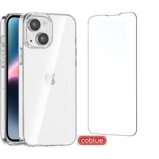 Coblue Combo : Coque Silicone transparente + Glass Anti Fingerprint pour IPhone 14