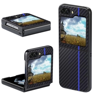 Coque pour Samsung Z Flip 6 Fibre de Carbone - Noir & Bleu
